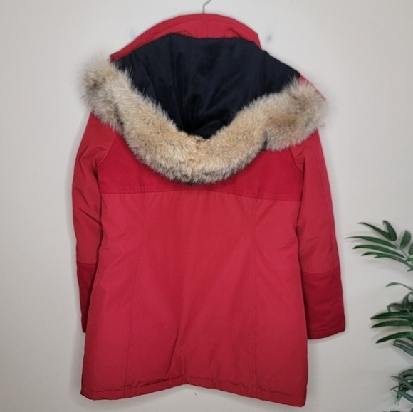 Pendleton | Juneau Genuine Coyote Fur Trim Melton Detail Down Red Parka Medium - Picture 9 of 13
